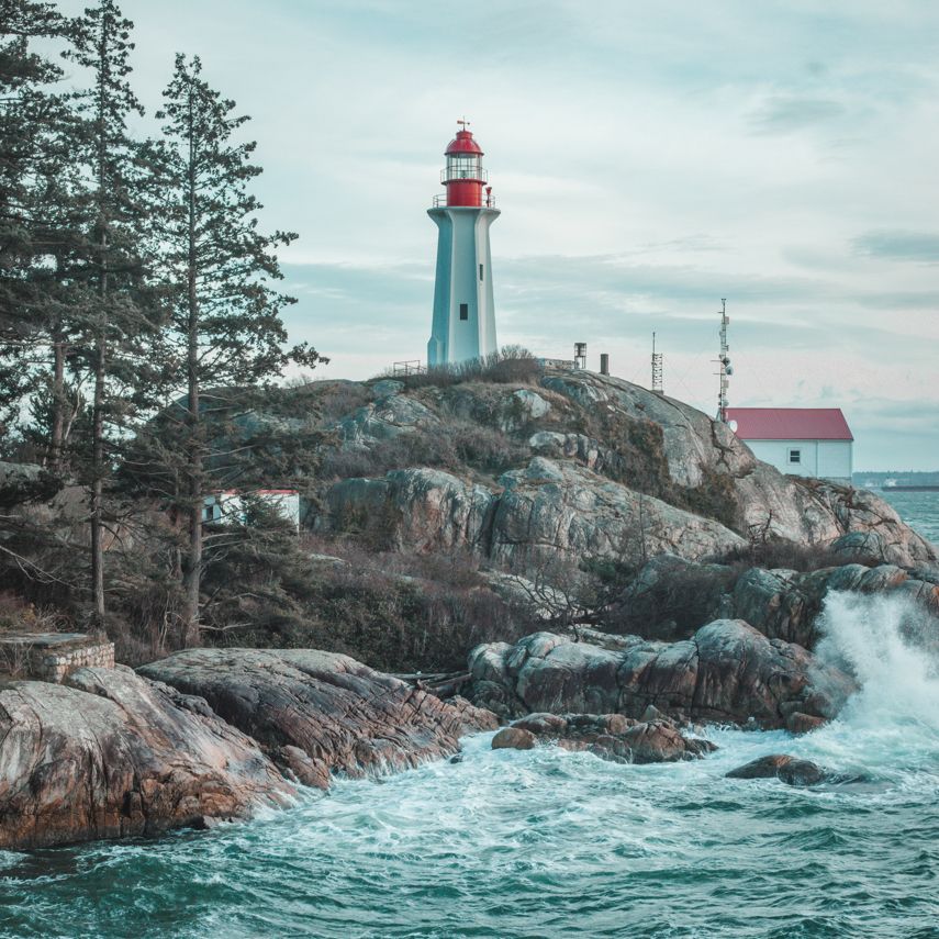 Rocky oceanside with a lighthouse